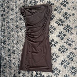 Aritzia One Shoulder Dress in Deep Brown